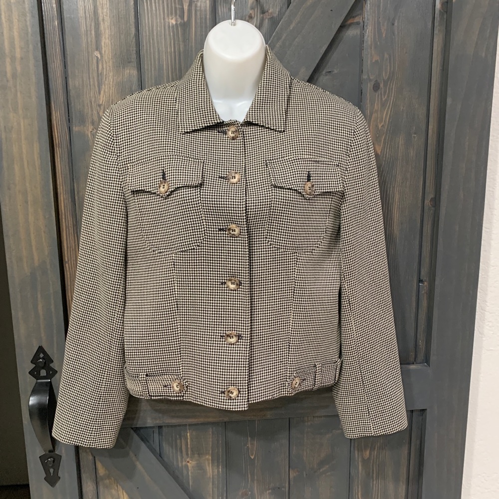Vintage Augustus 80s Blazer Jacket HoundstoothBlack White Sz 8 USA